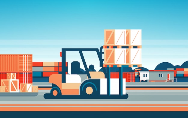 forklift loader pallet stacker truck equipment warehouse international delivery concept flat horizontal
