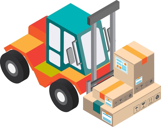 Vector forklift machine illustration in 3d isometric style