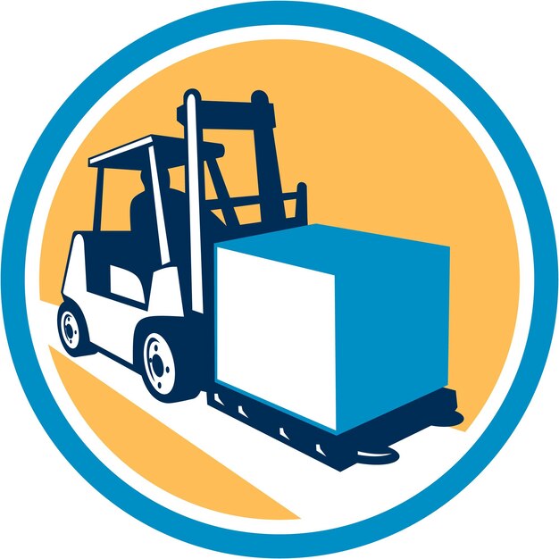 Vector forklift truck box circle retro