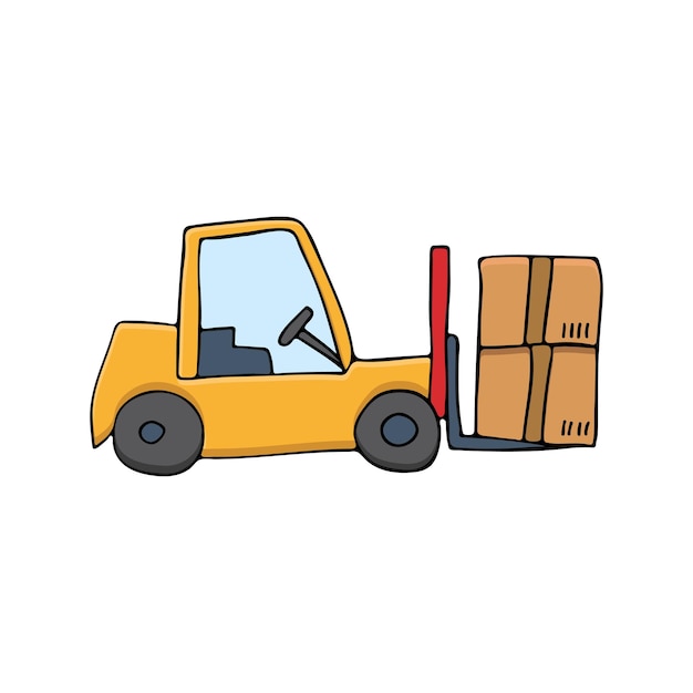 Красочная иллюстрация вилочного погрузчика на векторной иллюстрации складского грузовика