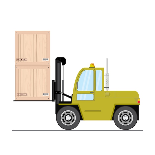 Forklift truck with boxes side view isolated on white background vector illustration