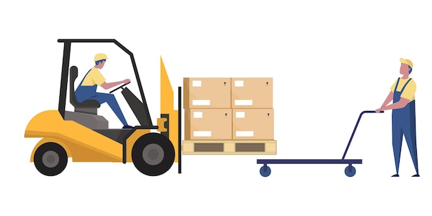 forklift truck with man driving vector illustration