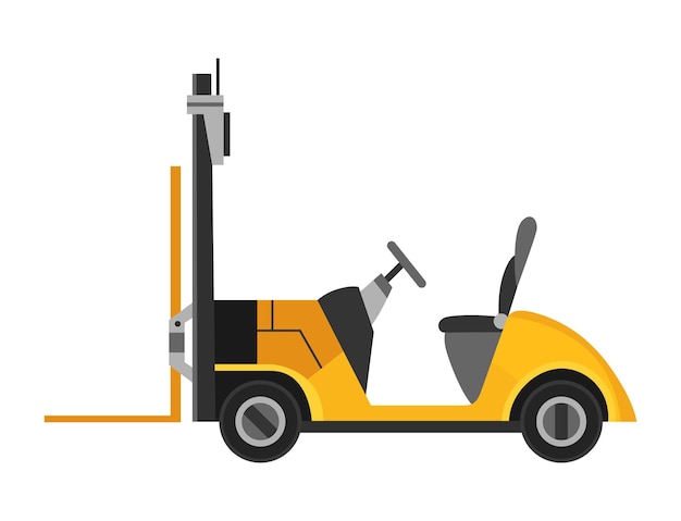 Magazzino di carrelli elevatori o attrezzature di stoccaggio macchina gialla senza conducente isolata su sfondo bianco spedizione di consegna o carico logistico caricatore elettrico servizio di stoccaggio delle forniture