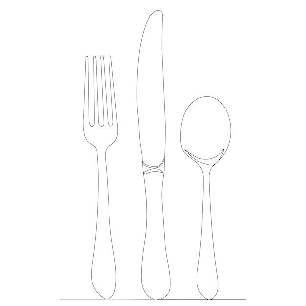 Forks spoons one continuous line drawing isolated