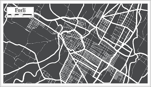 Forli Italië stadsplattegrond in zwart-witte kleur in retro-stijl overzichtskaart