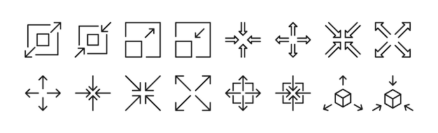 Formaat pictogrammenset vergroten verklein symboolset met pijlen vector eps 10