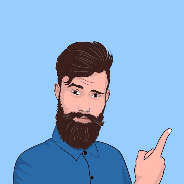 Vector formal beard man with shirt pointing cartoon vector illustration