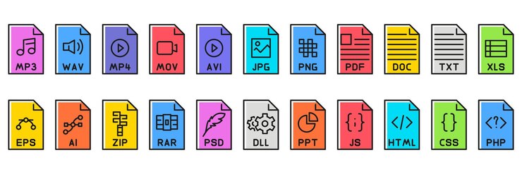 Vector format files collection icons vector illustration in flat design