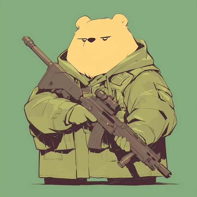 A formidable bear soldier cartoon style
