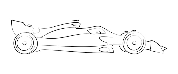 Formula 1 racing car sketch. Driving a sports car speed. Side view. Contour image pencil drawing