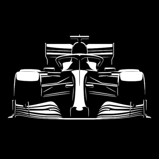 Vector formula one bright car silhouette vector illustration front view in shadow