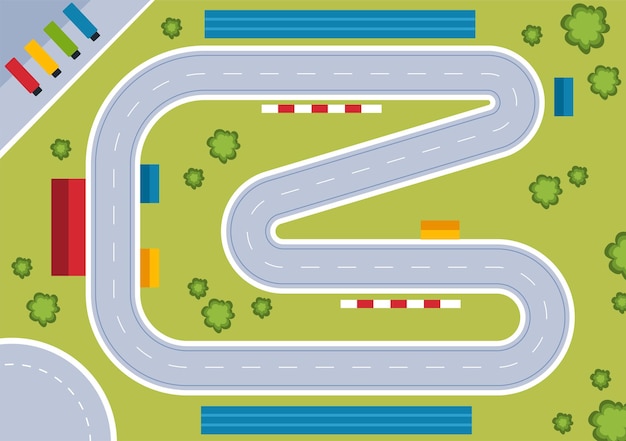 Vector formula racing sport car reach on race circuit the finish line cartoon illustration