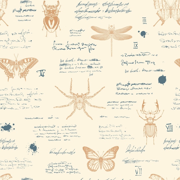 곤충의 공식과 메모 및 스케치