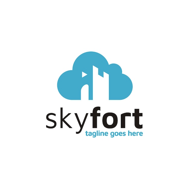 Fort fortress castle tower с пузырьковым облачным небом для повышения или загрузки базы данных интернет-дизайн логотипа