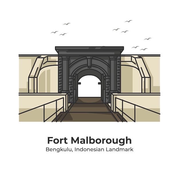 Fort Malborough Indonesische Oriëntatiepunt Leuke Lijn Illustratie