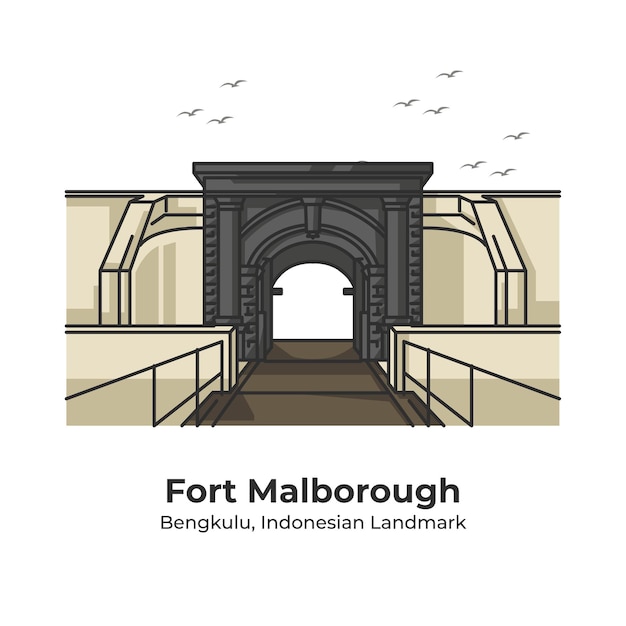 Fort malborough indonesische oriëntatiepunt leuke lijn illustratie