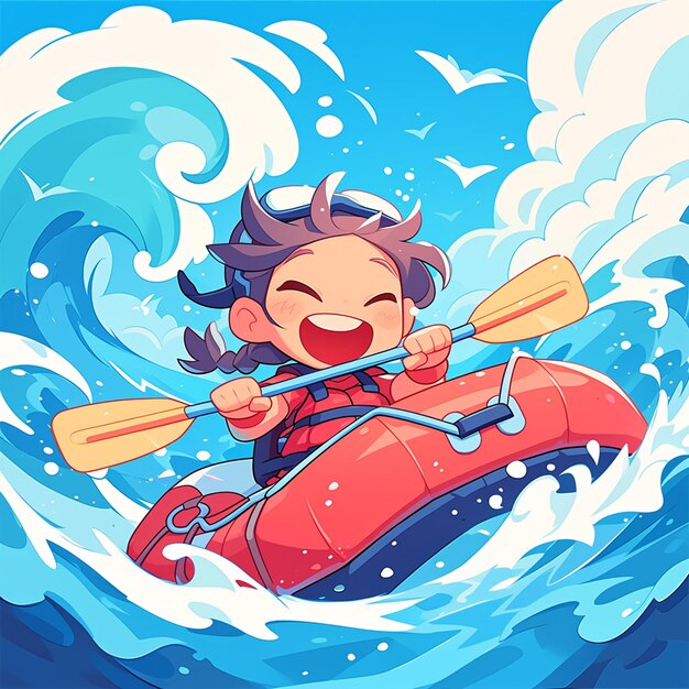 A Fort Wayne boy does whitewater rafting in cartoon style