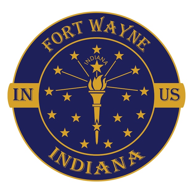 Fort Wayne Indiana Flag USA Travel Souvenir Seal Stamp Badge Sticker Logo Vector Illustration EPS