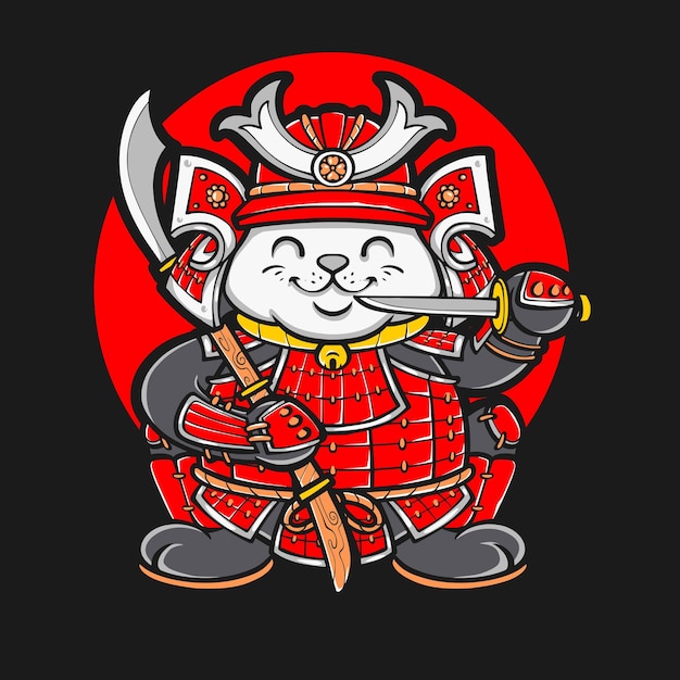 Vector fortune cat wearing samurai armor logo