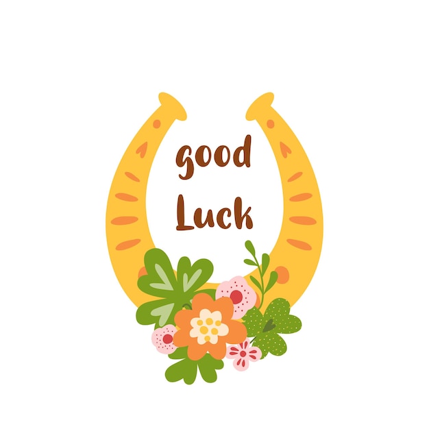 Vector fortune symbol good luck horseshoe amulet clover leaf flower decorative lucky element isolated