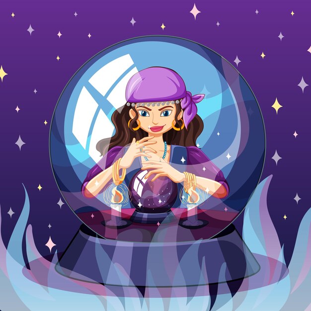 Vector fortune teller with crystal ball