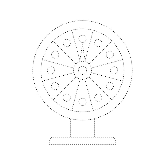 Vector fortune wheel tracing worksheet for kids