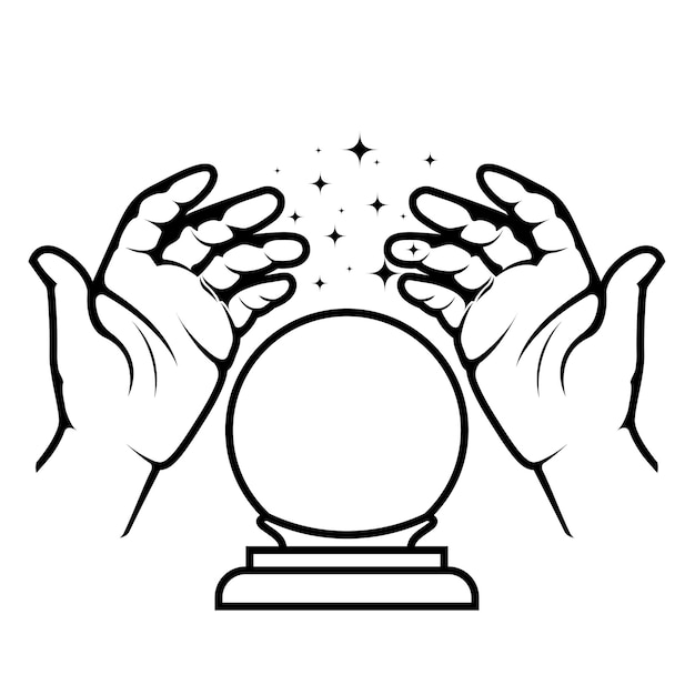 Vector fortuneteller glass ball and hands of soothsayer prediction magic sphere of warlock vector