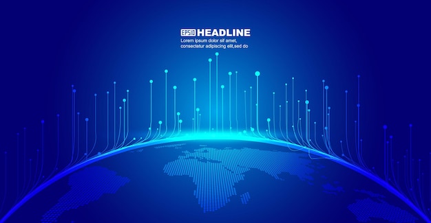 Forward extension lines with digital Earth globalization technology vector background