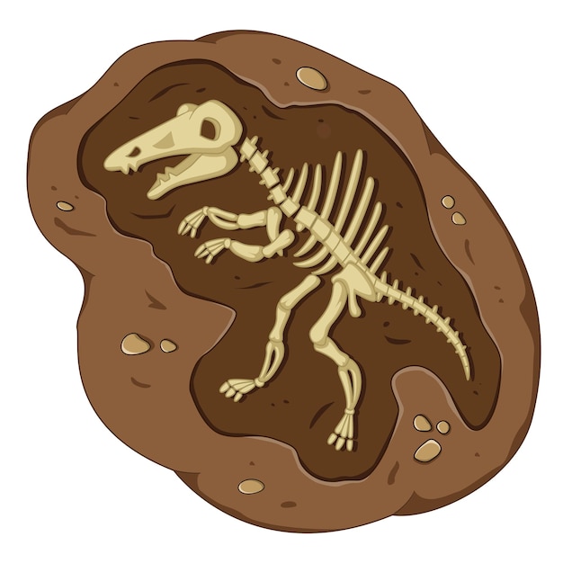 Vector fossiel skelet van een dinosaurus in bruine modder