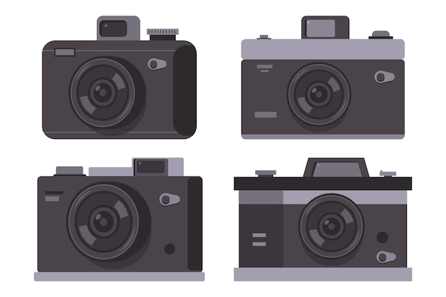 Foto camera vector cartoon set geïsoleerd op een witte achtergrond