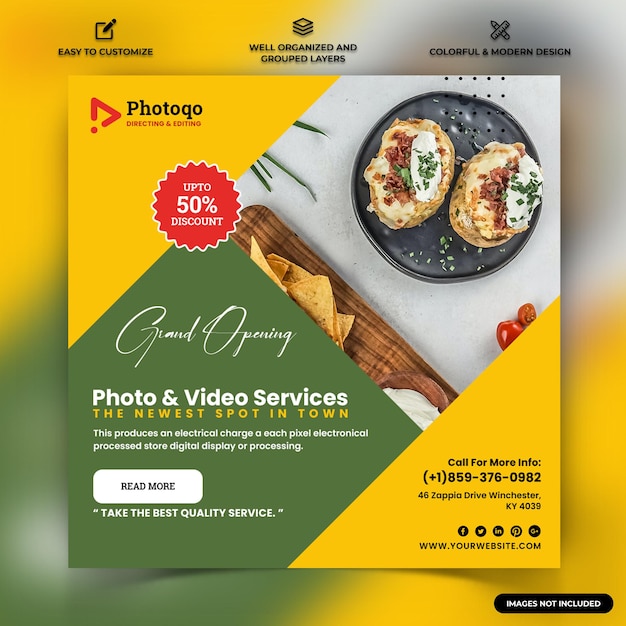 Vector foto- en video-dienst sociale media instagram post template