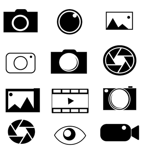Foto- en video-iconset Iconen van fotografie beeld fotogalerij videokamera en fotokamera