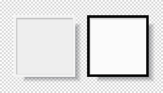 Foto realistische zwart leeg en wit fotolijst, opknoping op een muur vanaf de voorzijde. mockup geïsoleerd op transparante achtergrond. Grafische stijlsjabloon. Vector illustratie