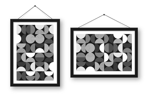 Vector fotoframe met geometrisch trendy patroon bauhaus stijl moderne achtergrond eenvoudige elementen retro