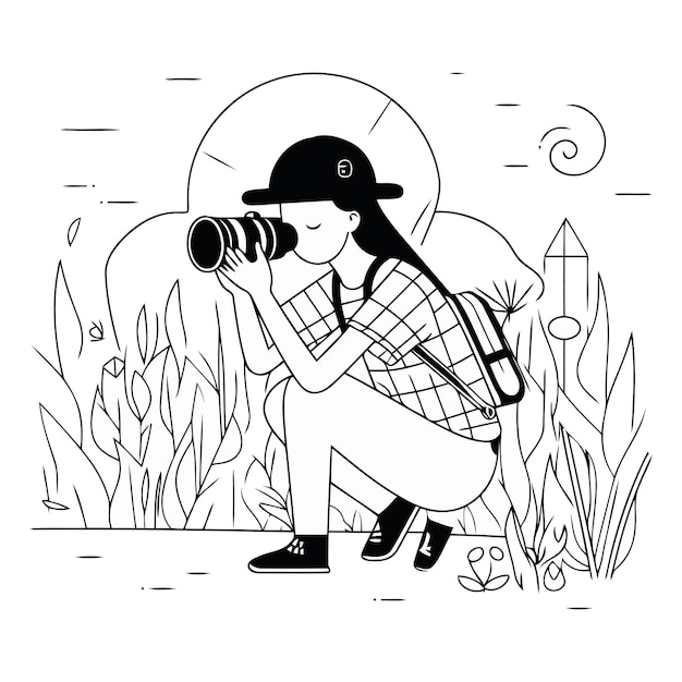 Fotograaf met cameraontwerp Natuur planten zomer seizoen milieu en botaniek thema Vector illustratie