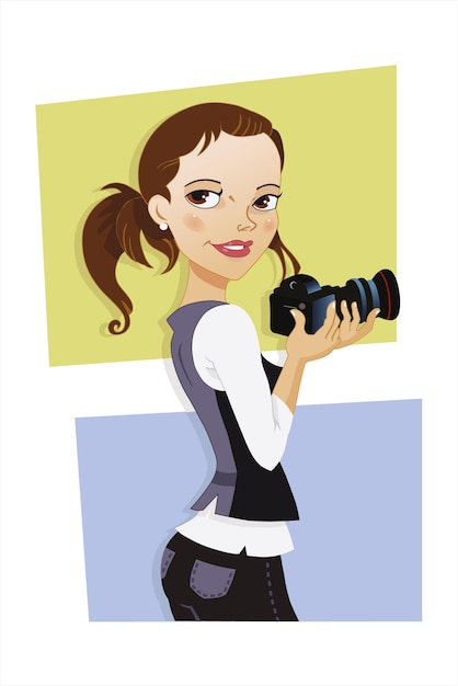 Fotograafvrouw die een camera houdt Vectorillustratie