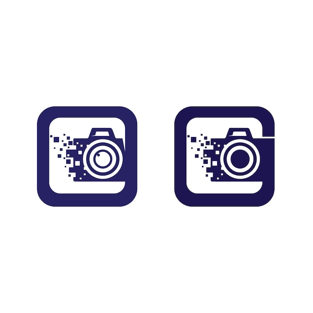 Fotografie camera logo pictogram vector ontwerpsjabloon geïsoleerd op zwarte achtergrond