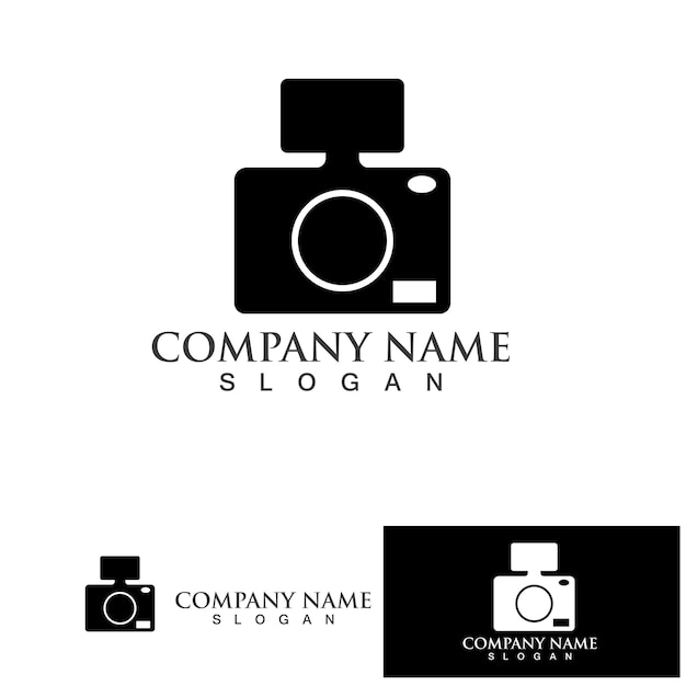 Fotografie camera logo pictogram vector ontwerpsjabloon geïsoleerd op zwarte achtergrond