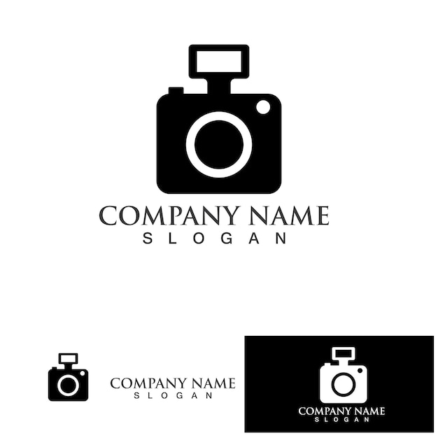 Fotografie camera logo pictogram vector ontwerpsjabloon geïsoleerd op zwarte achtergrond