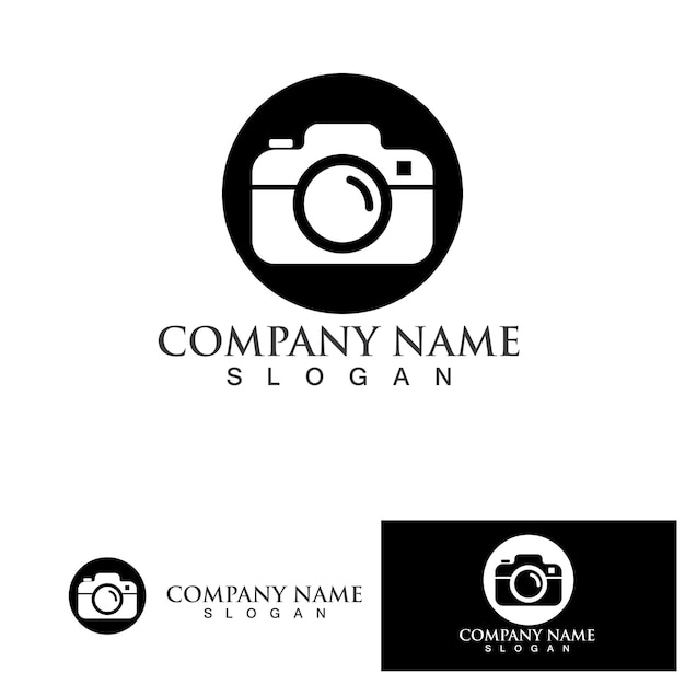 Fotografie camera logo pictogram vector ontwerpsjabloon geïsoleerd op zwarte achtergrond