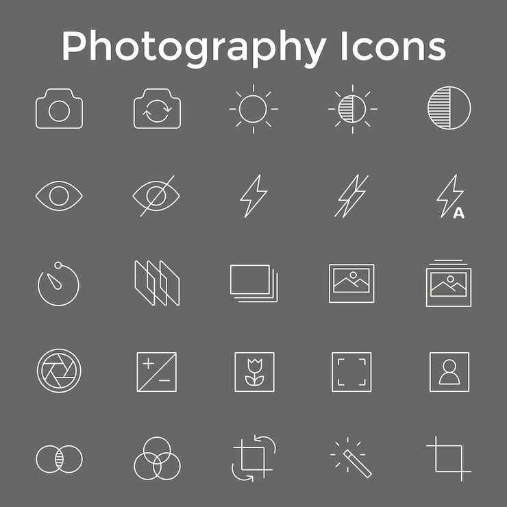 Vector fotografie iconen camera's lens tripods en foto bewerking vector art collection
