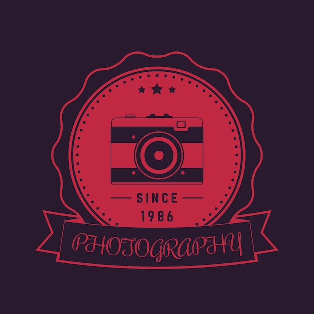 Fotografie logo embleem badge met oude camera vectorillustratie