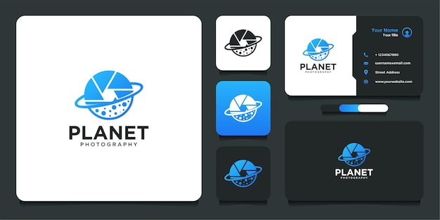 Fotografie-logo-ontwerp met planeet- en visitekaartjestijl