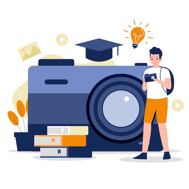 Fotografiecursussen of klasillustratieontwerpconcept Illustratie voor websites, bestemmingspagina's, mobiele applicaties, posters en banners