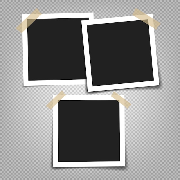 Fotolijst met plakband van verschillende kleuren en paperclip Fotorealistische vector make-up van verschillende grootte op transparante achtergrond