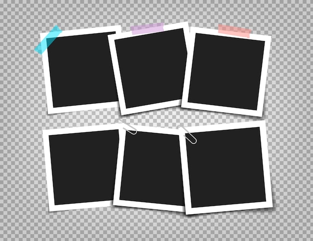 Fotolijst met plakband van verschillende kleuren en paperclip Fotorealistische vectormake-up van verschillende grootte op transparante achtergrond
