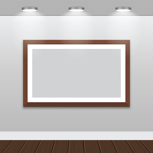 Vector fotolijst op witte muur met halogeenlampen