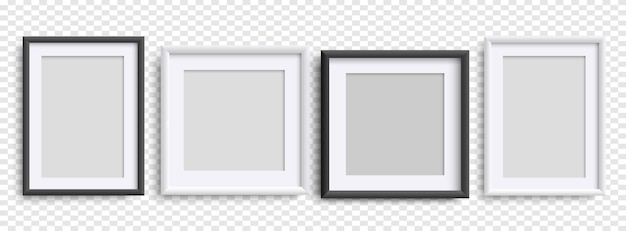 Vector fotolijsten geïsoleerd realistische zwarte witte frames instellen