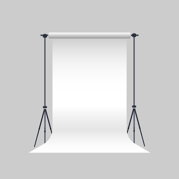 Fotostudio vector. leeg wit canvas op statieven. realistische professionele fotostudio.