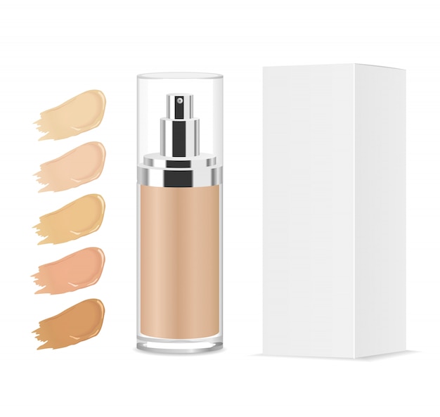 Foundation cosmetische glazen buis en kartonnen doos.